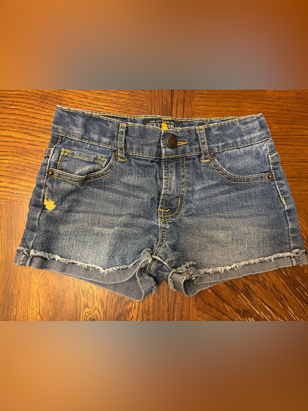 Lucky Brand Shorts Girls 6 Blue Jean Adjustable Waist Raw Hem Riley Cut Off
